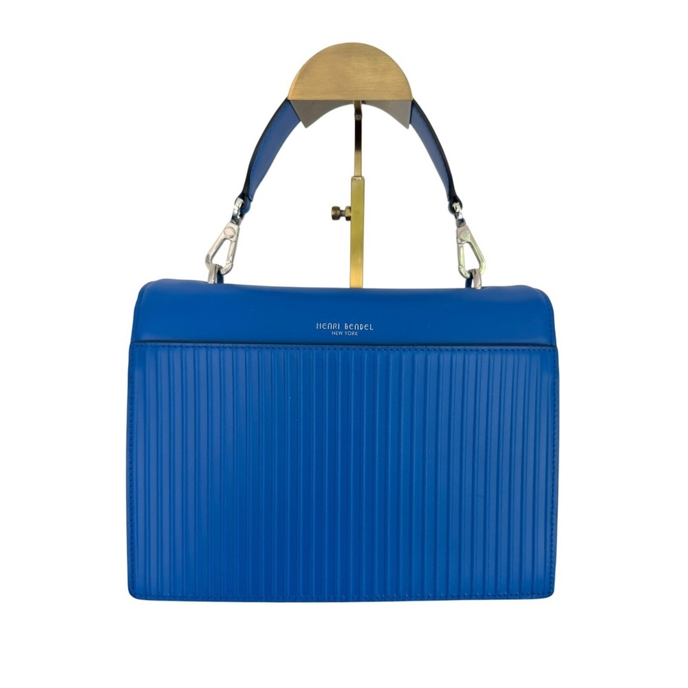 Henri Bendel Plaza Top Handle Satchel Blue Plaza Leather Suede NWOT Crossbody - Picture 5 of 16